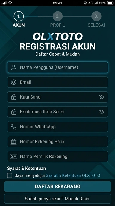 Tampilan halaman daftar olxtoto